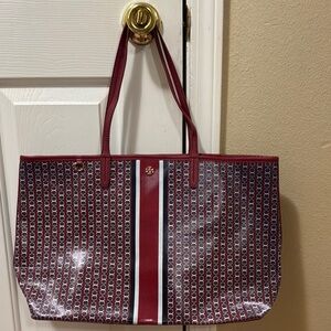 Tory Burch Stylish Burgundy Tote Bag